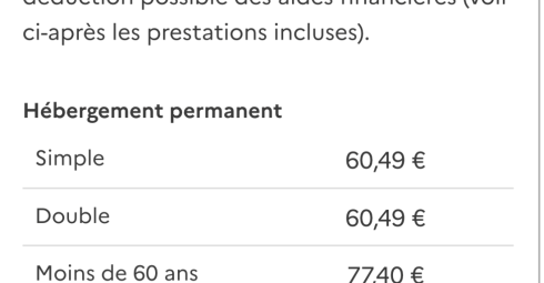 Exemple de tableau des prix EHPAD
